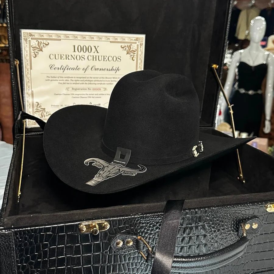 Cuernos Chuecos 1000X King Ranch Mink & Beaver Fur Felt Western Cowboy Hat - Black - OriginalWestern.com