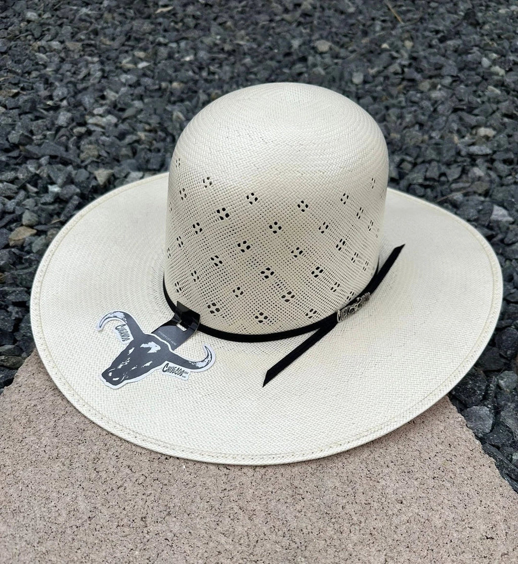 Cuernos Chuecos 100X Open Crown Flower Style Western Cowboy Shantung Straw Hat - OriginalWestern.com