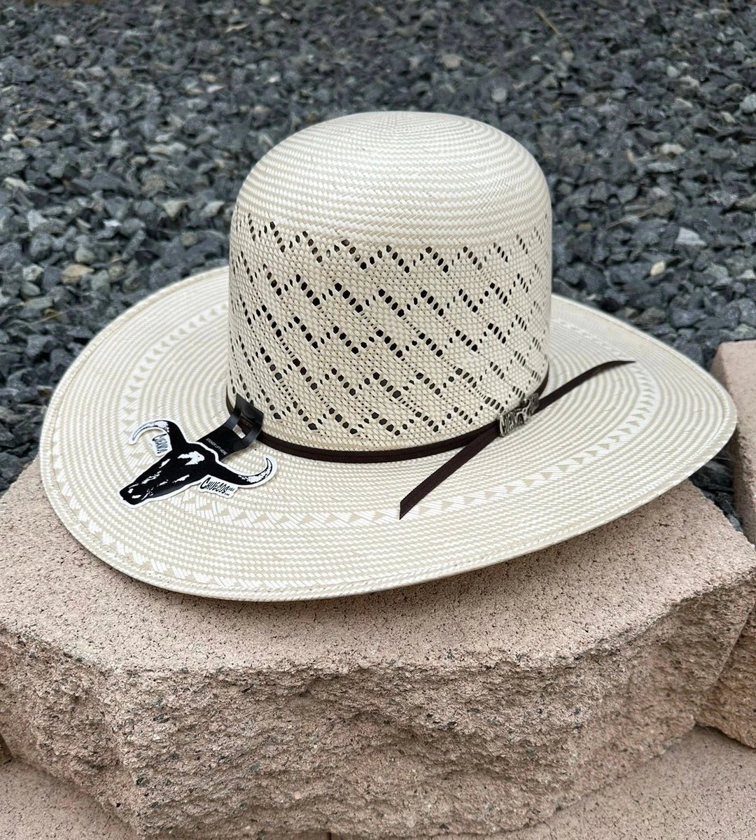 Cuernos Chuecos 100X Open Crown Mountain Peak Style Cowboy Shantung Straw Hat - OriginalWestern.com