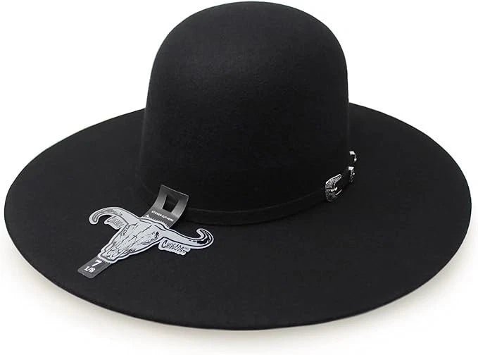 Cuernos Chuecos 6X Open Crown Fur Felt Western Cowboy Hat - Black - OriginalWestern.com