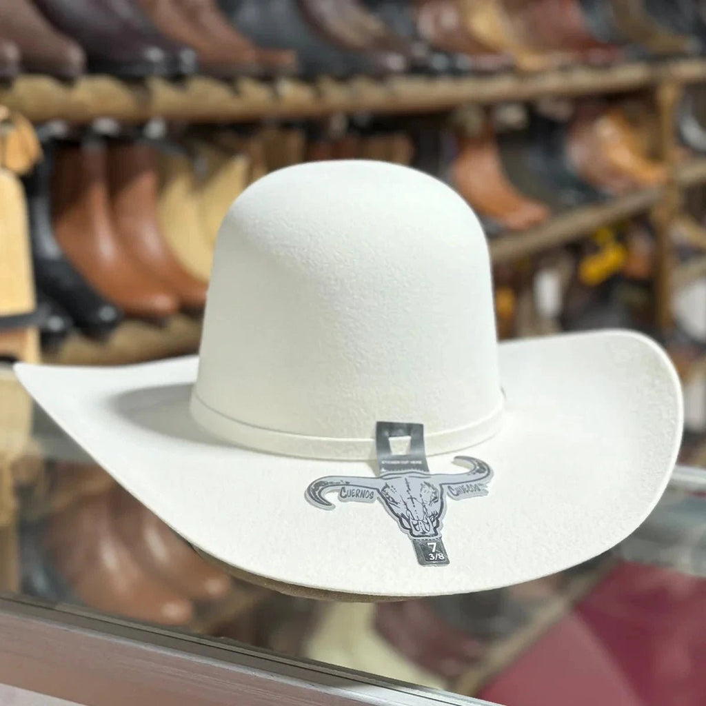 Cuernos Chuecos 6X Open Crown Fur Felt Western Cowboy Hat - White - OriginalWestern.com