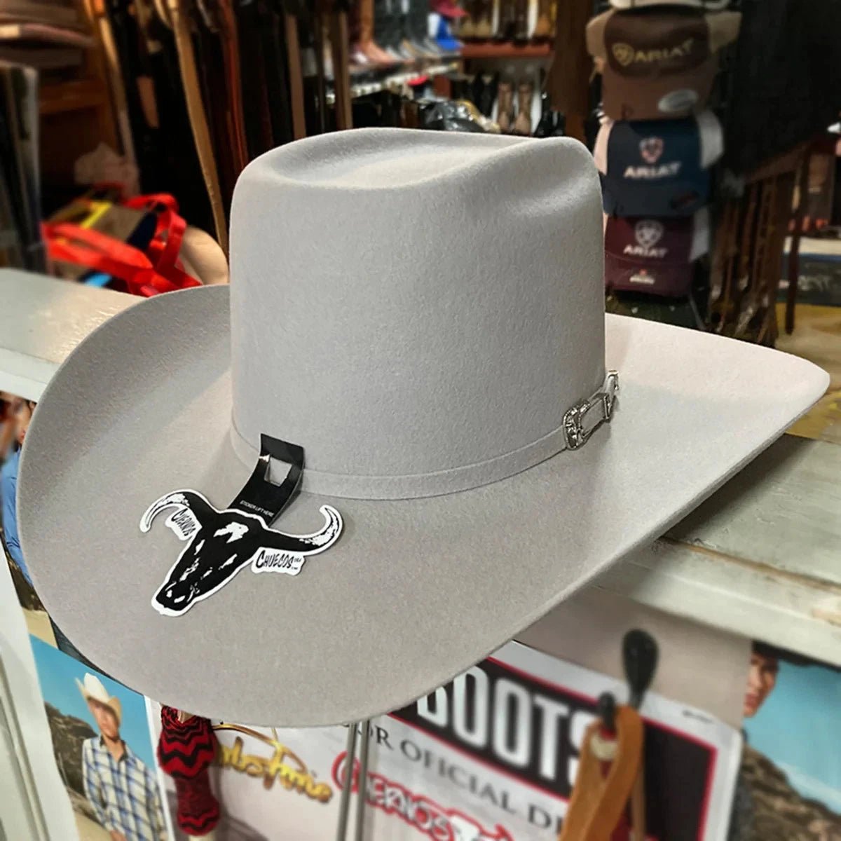 Cuernos Chuecos 6X Vakera Style Brick Crown Fur Felt Cowboy Hat - Mist Gray - OriginalWestern.com