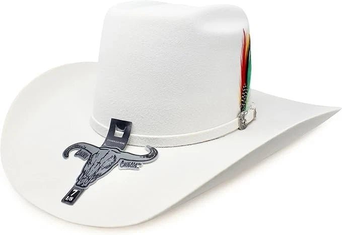 Cuernos Chuecos 6X Vakera Style Brick Crown Fur Felt Cowboy Hat - White - OriginalWestern.com
