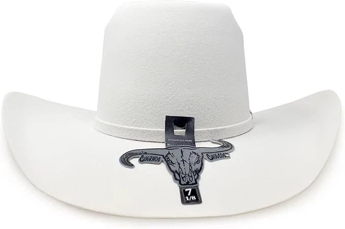 Cuernos Chuecos 6X Vakera Style Brick Crown Fur Felt Cowboy Hat - White - OriginalWestern.com