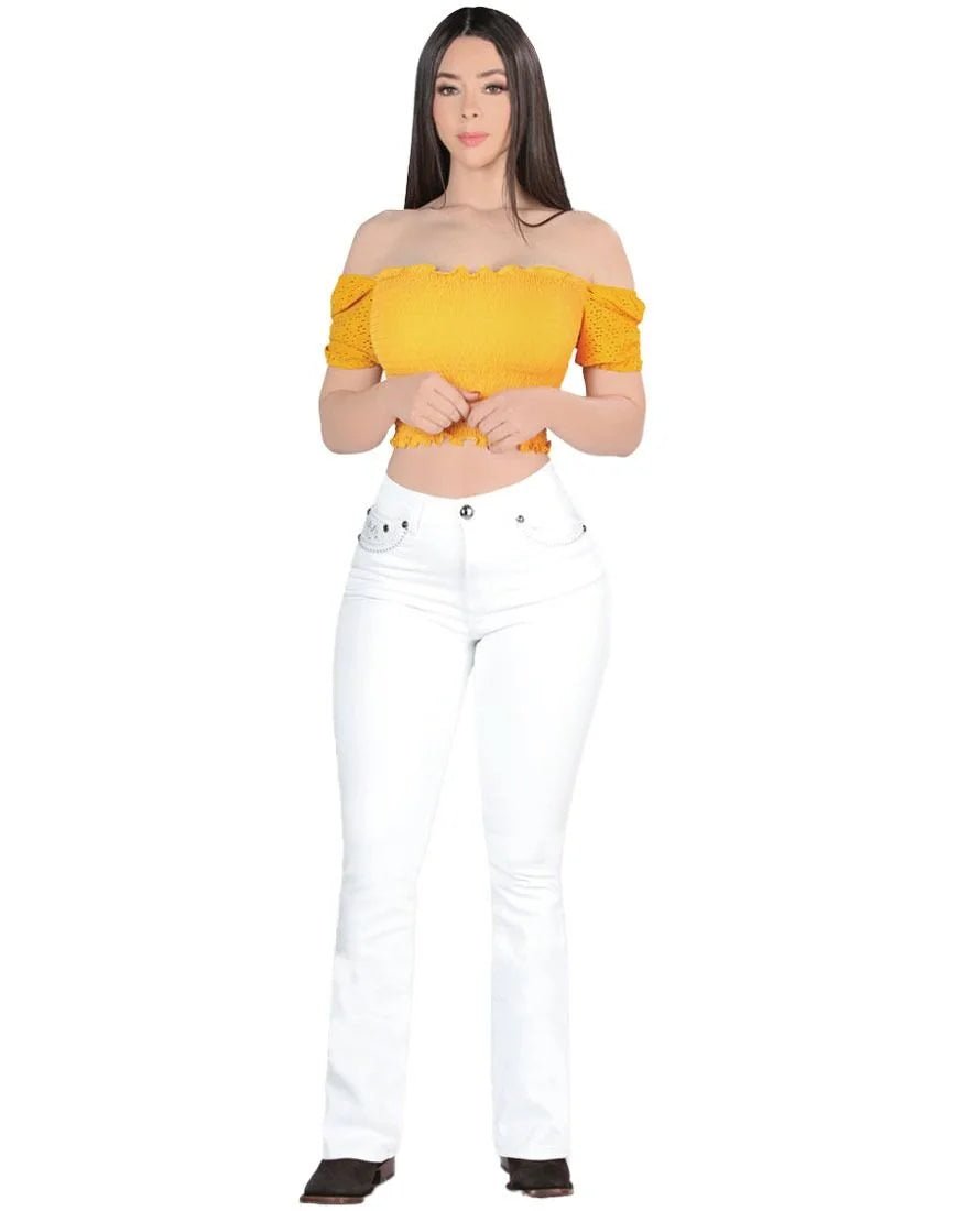 Danesi Women's Bootcut Denim Western Jeans - D828-White - OriginalWestern.com