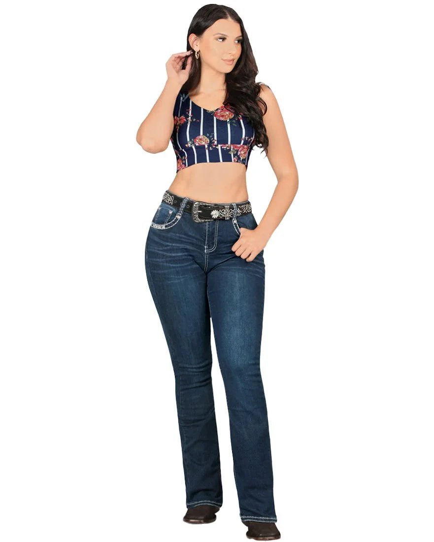 Danesi Women's Bootcut Denim Western Jeans -D840 -Blue - OriginalWestern.com