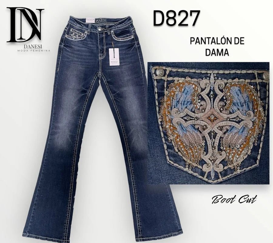 Danesi Women's Bootcut Denim Western Jeans DAN-D827 - Medium Blue - OriginalWestern.com
