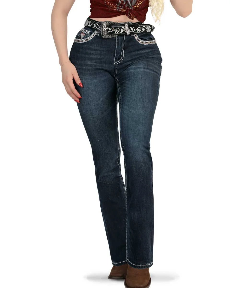 Danesi Women's Bootcut Denim Western Jeans - Dark Blue 862 - OriginalWestern.com