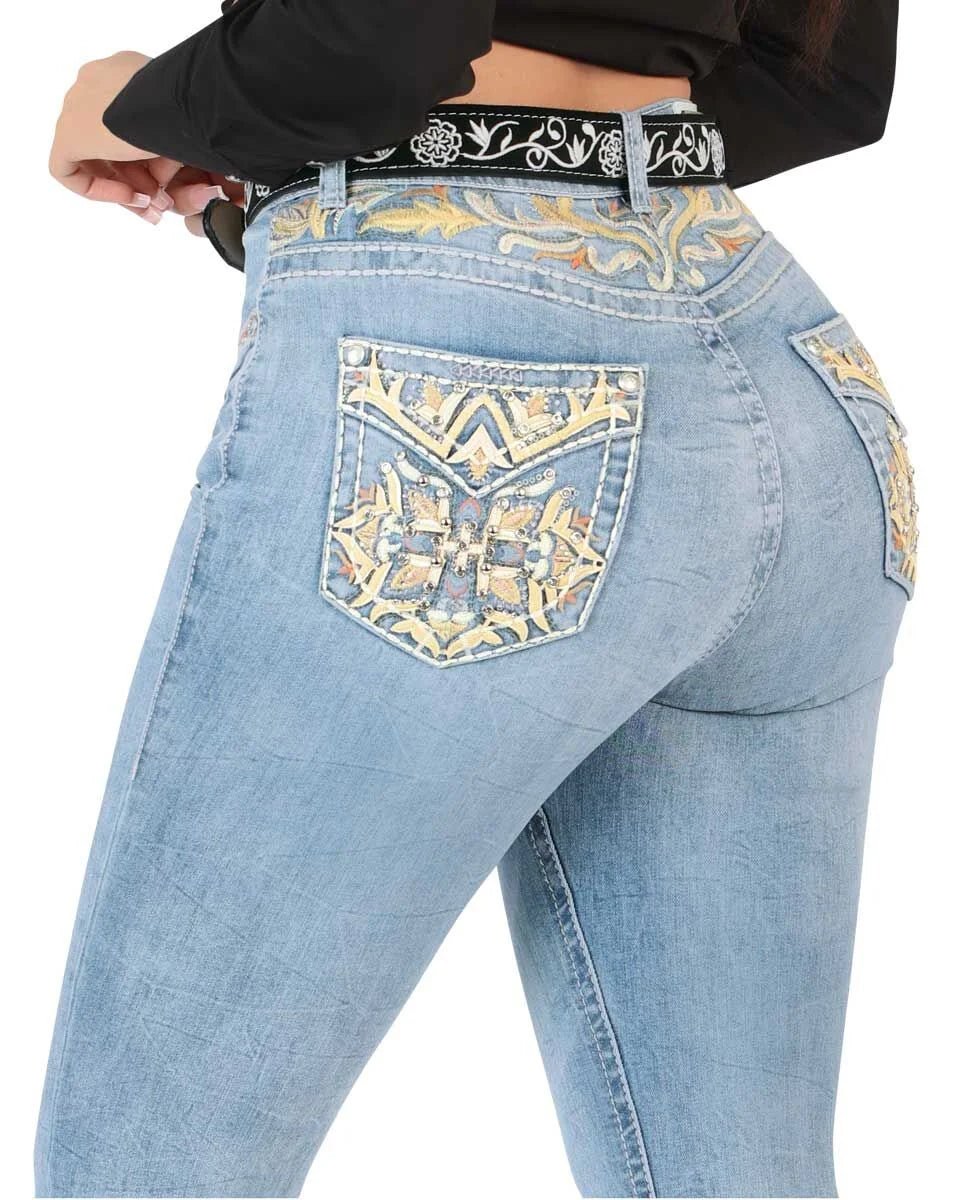 Danesi Women's Bootcut Denim Western Jeans - Light Blue 855 - OriginalWestern.com