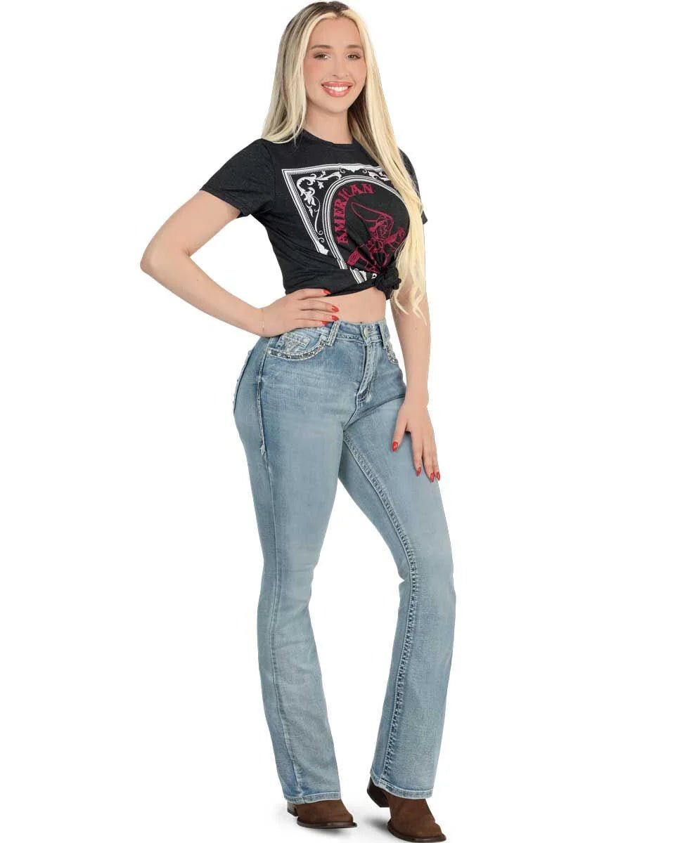 Danesi Women's Bootcut Denim Western Jeans - Light Blue 857 - OriginalWestern.com