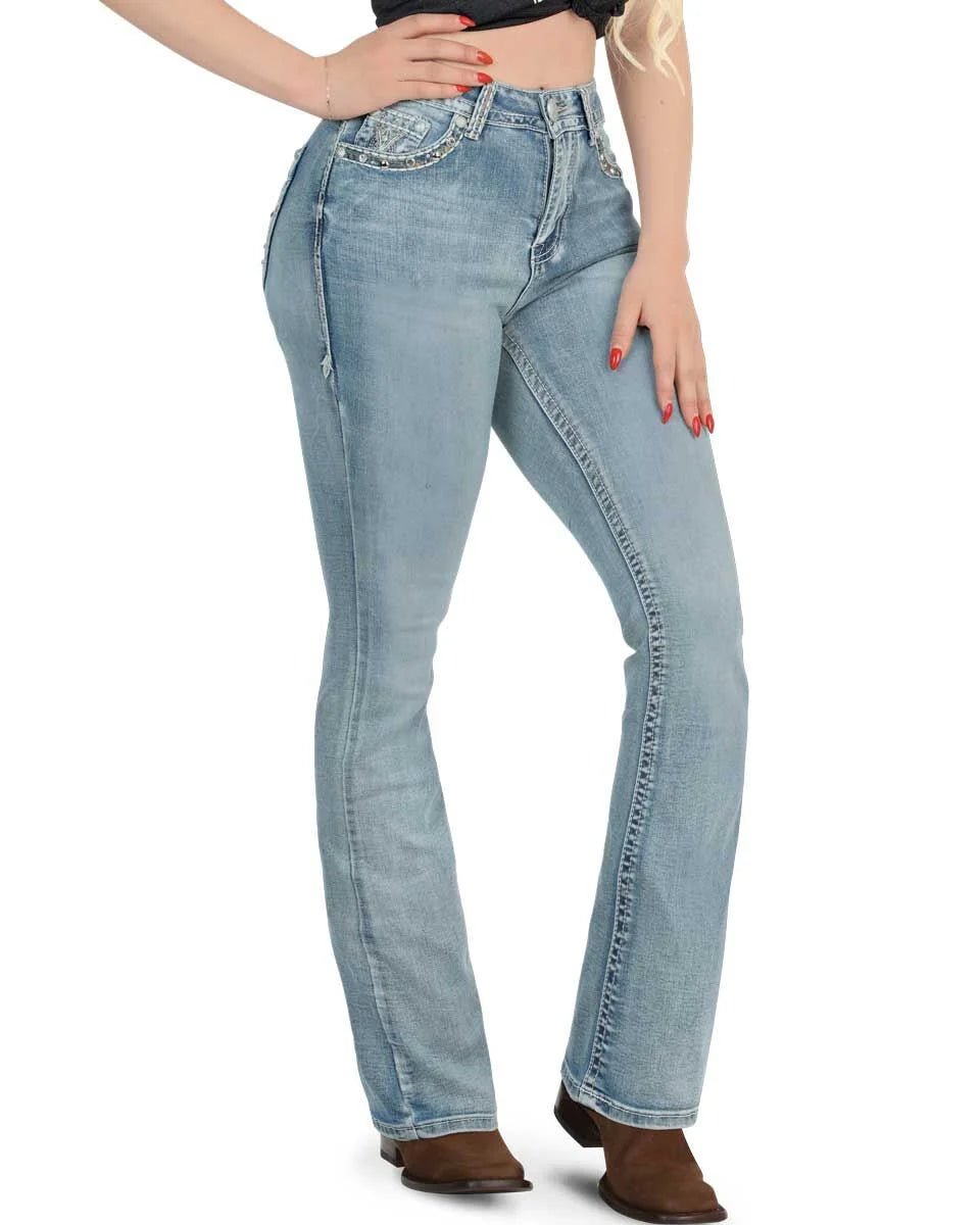 Danesi Women's Bootcut Denim Western Jeans - Light Blue 857 - OriginalWestern.com