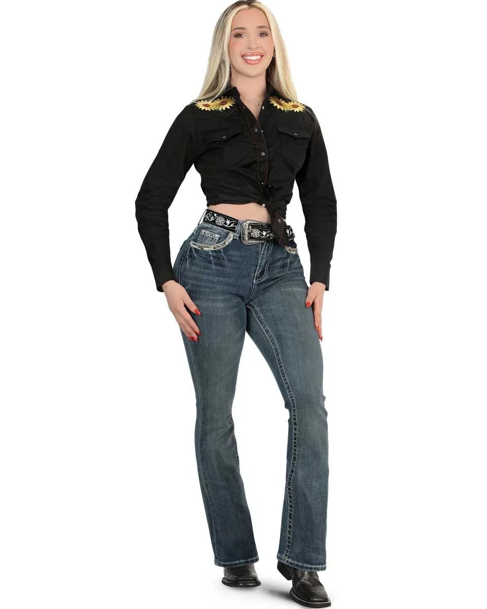 Danesi Women's Bootcut Denim Western Jeans - Medium Blue 856 - OriginalWestern.com