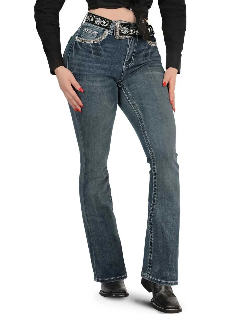 Danesi Women's Bootcut Denim Western Jeans - Medium Blue 856 - OriginalWestern.com