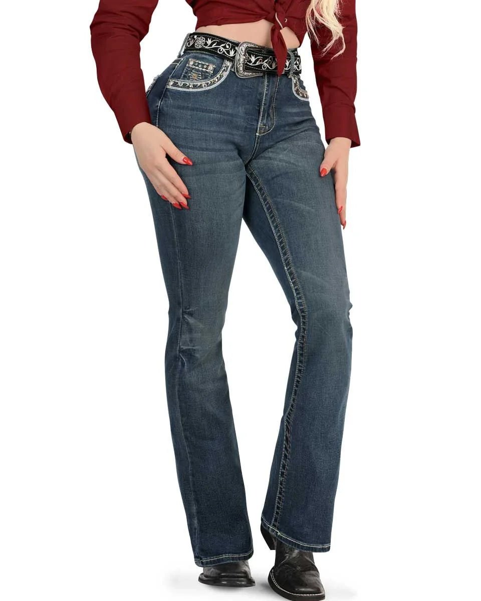 Danesi Women's Bootcut Denim Western Jeans - Medium Blue 859 - OriginalWestern.com