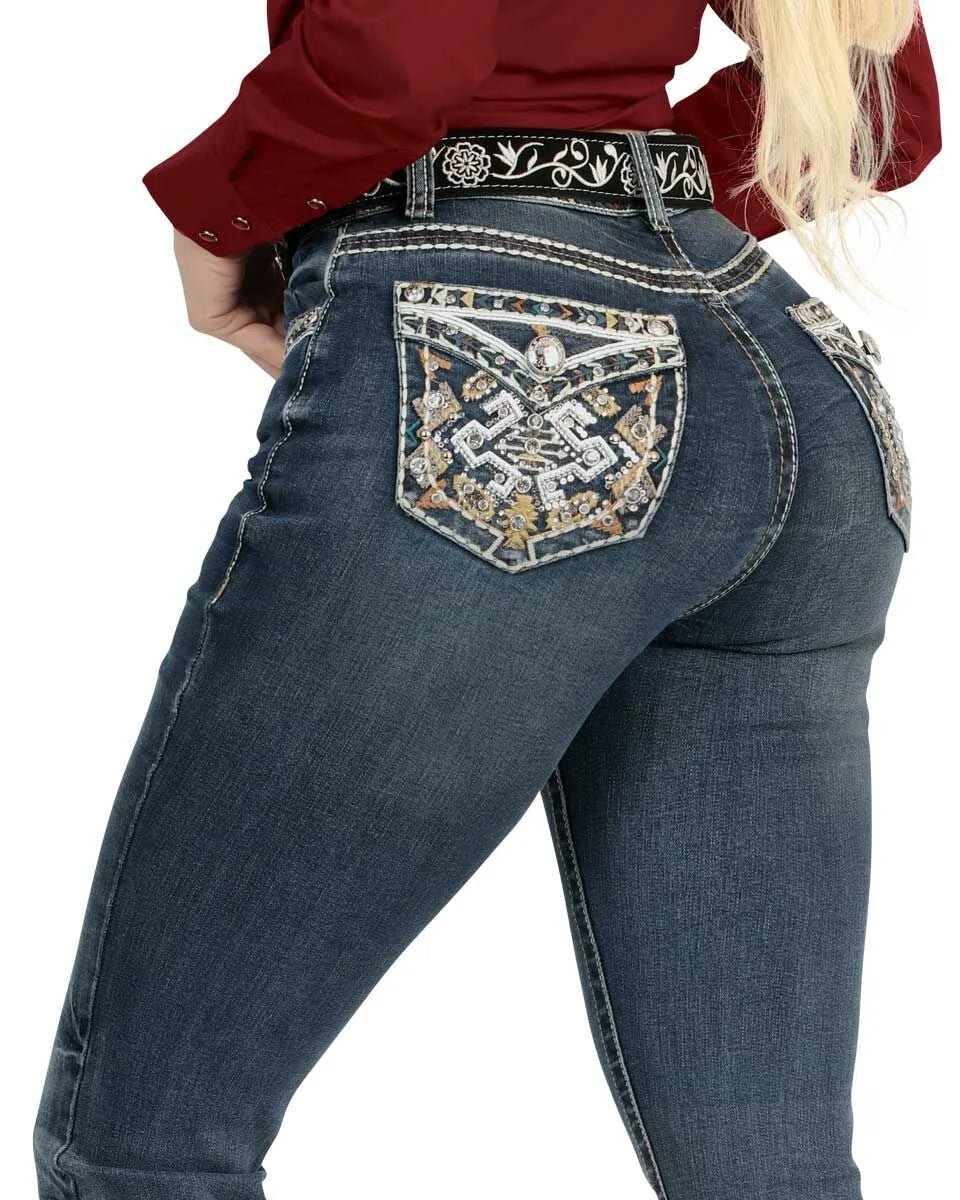 Danesi Women's Bootcut Denim Western Jeans - Medium Blue 859 - OriginalWestern.com