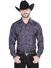 Dark Gray Casual Long Sleeve Shirt 44100 - OriginalWestern.com