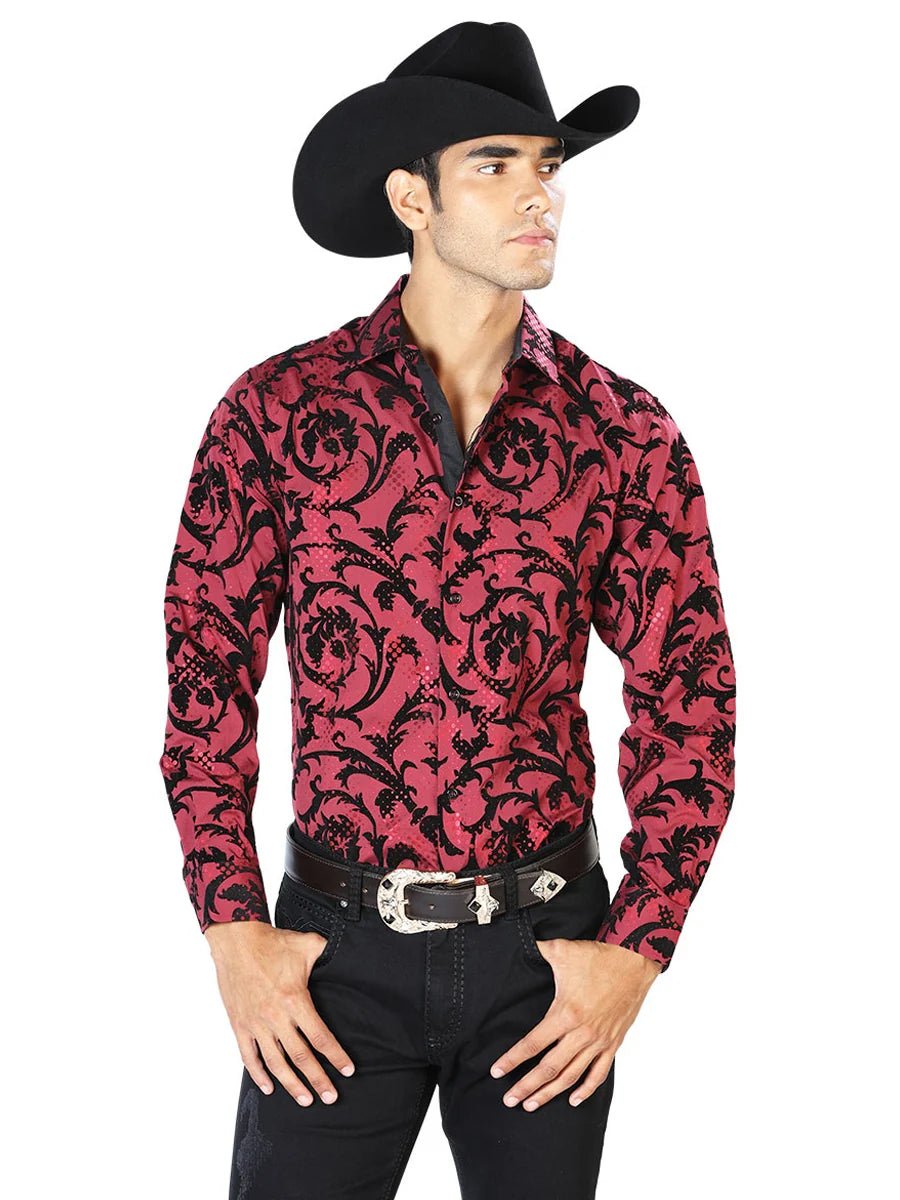 Dark Wine Casual Long Sleeve Shirt 43585 - OriginalWestern.com