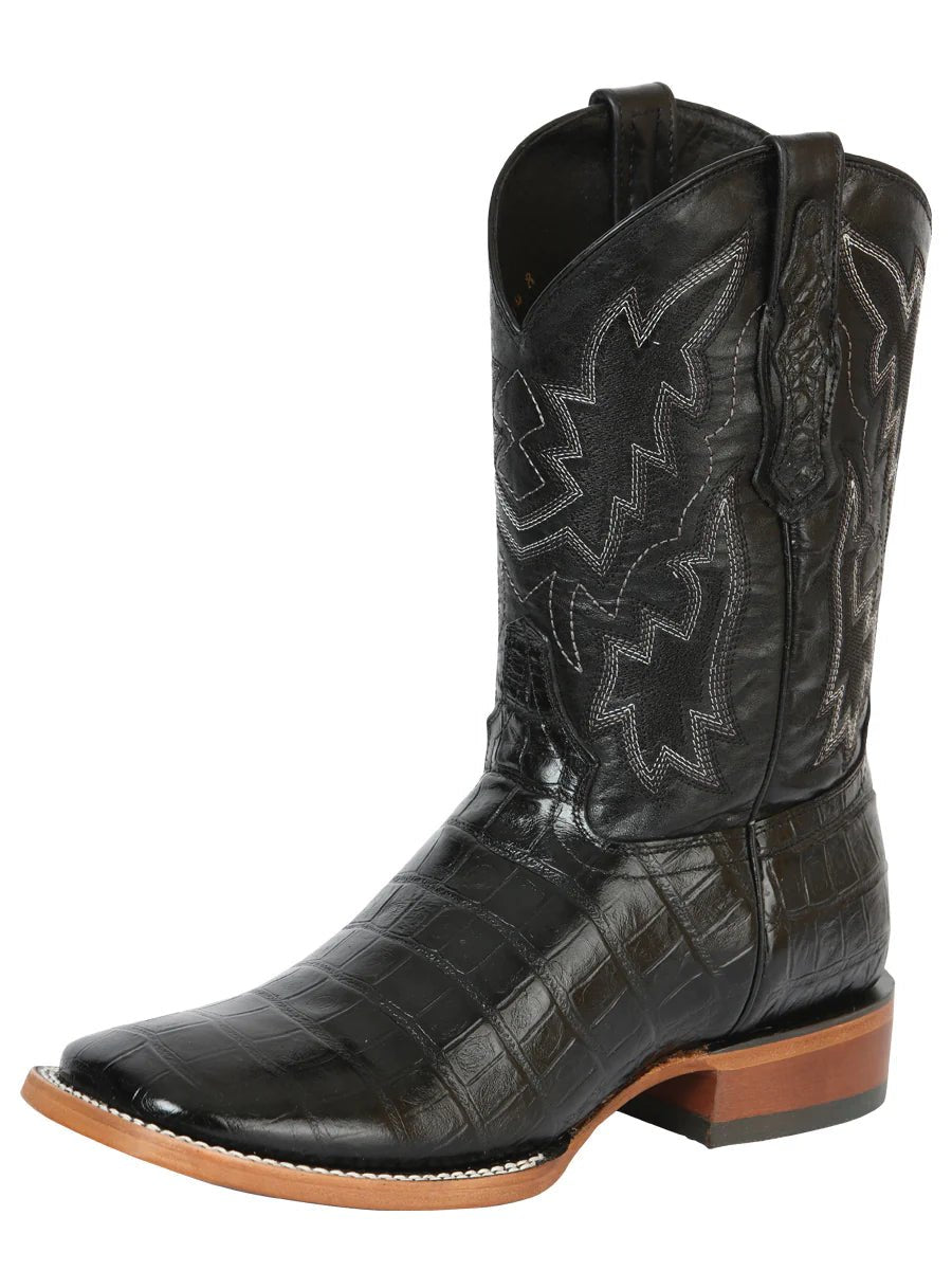 El General 100 Años El General Men's Cowboy Boot Caiman Belly Print Black 43633 - OriginalWestern.com