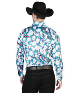 El General- Aqua Flowers Casual Long Sleeve Shirt 43943 - OriginalWestern.com