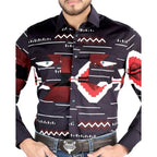 El General - Black and Burgundy Geometric Western Shirt for Men 44498 - OriginalWestern.com