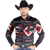 El General - Black and Burgundy Geometric Western Shirt for Men 44498 - OriginalWestern.com