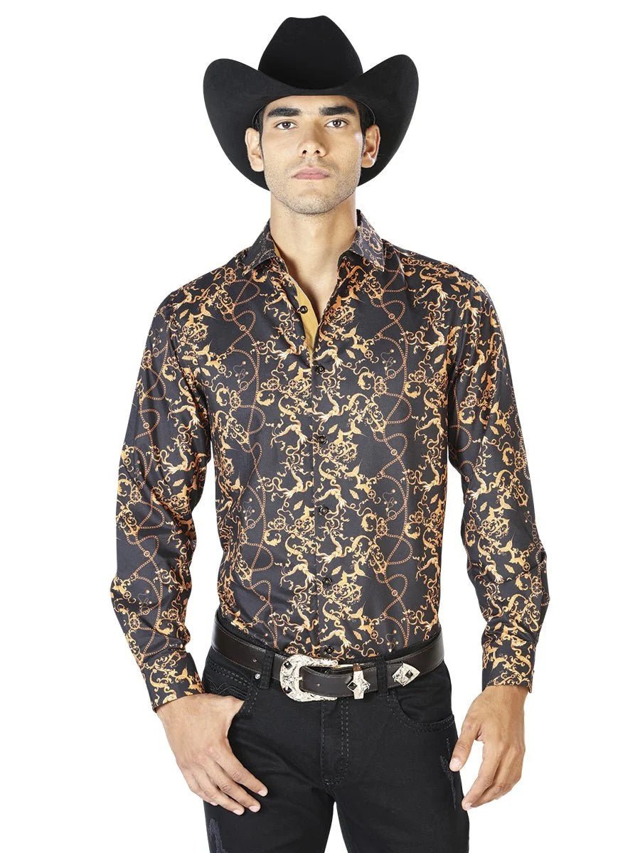 El General- Black And Gold Casual Long Sleeve Shirt 43561 - OriginalWestern.com