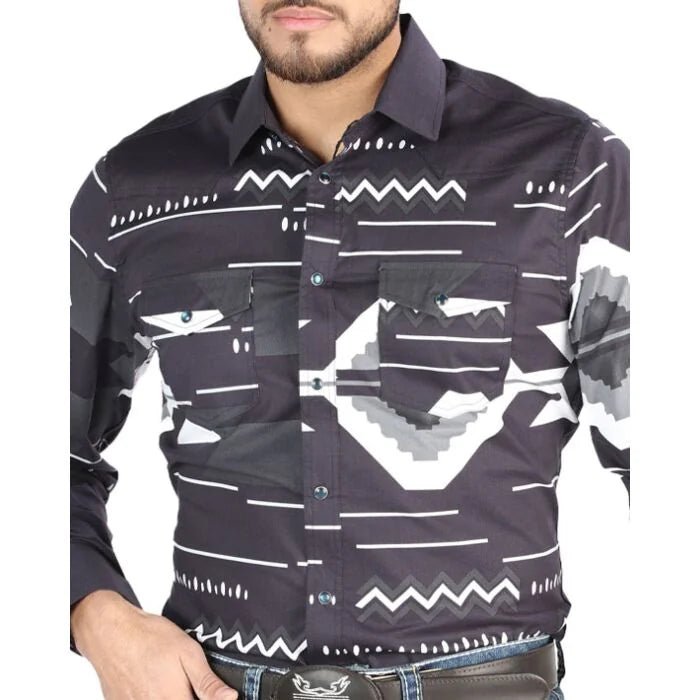 El General - Black and Gray Geometric Western Shirt for Men 44500 - OriginalWestern.com