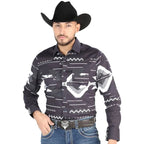 El General - Black and Gray Geometric Western Shirt for Men 44500 - OriginalWestern.com