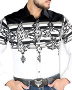 El General - Black and White Tribal Western Shirt for Men 44496 - OriginalWestern.com
