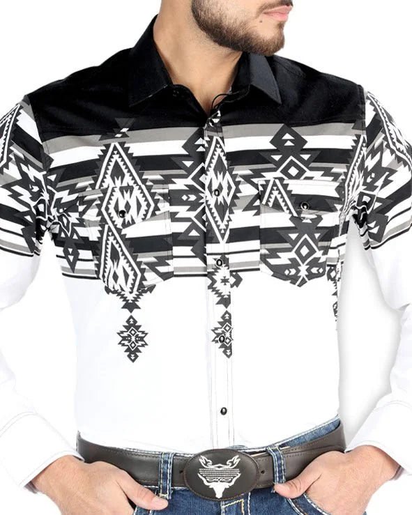 El General - Black and White Tribal Western Shirt for Men 44496 - OriginalWestern.com