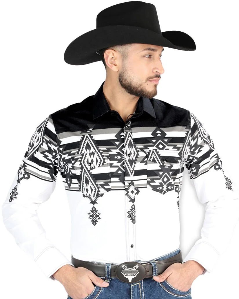 El General - Black and White Tribal Western Shirt for Men 44496 - OriginalWestern.com