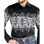 El General - Black Geometric Western Shirt for Men 44451 - OriginalWestern.com