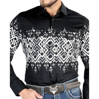 El General - Black Geometric Western Shirt for Men 44451 - OriginalWestern.com