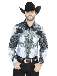 El General - Black Gray Casual Long Sleeve Shirt 44095 - OriginalWestern.com