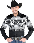 El General - Black Ombre Geometric Western Shirt for Men 44485 - OriginalWestern.com