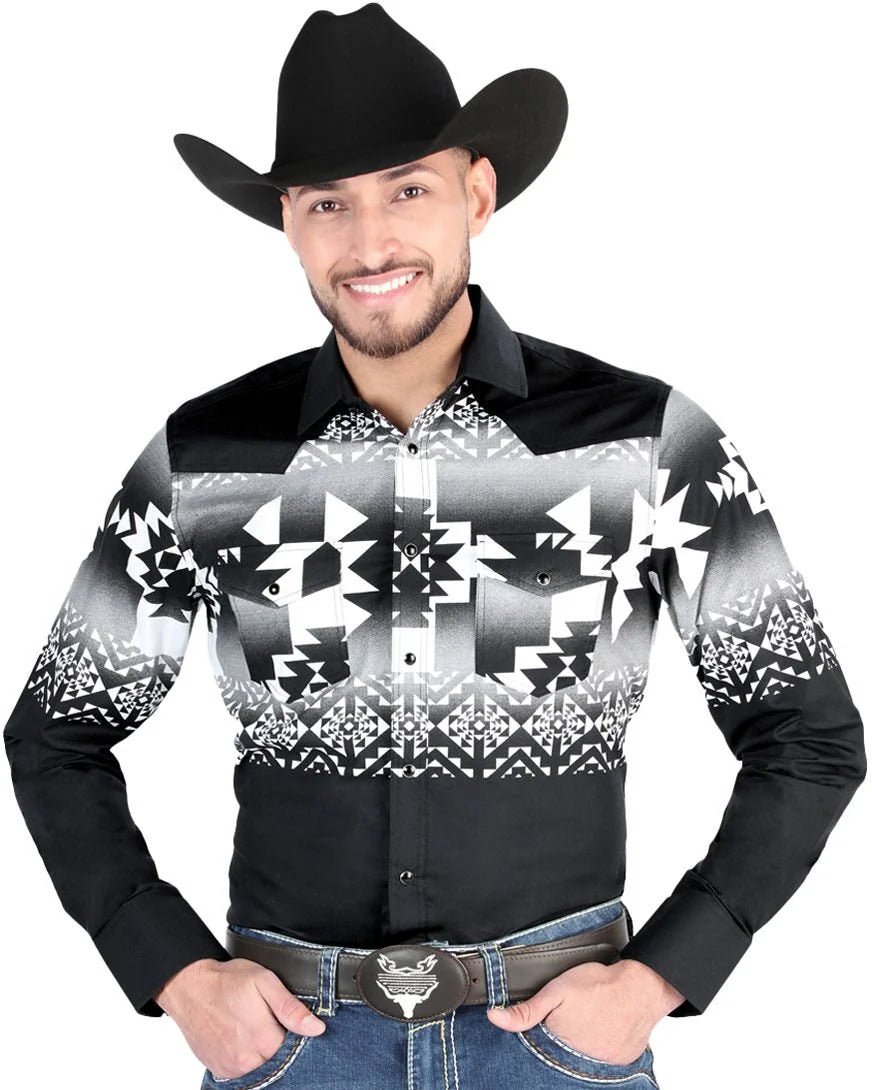 El General - Black Ombre Geometric Western Shirt for Men 44485 - OriginalWestern.com