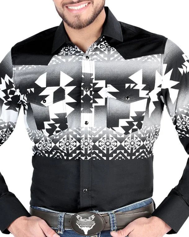 El General - Black Ombre Geometric Western Shirt for Men 44485 - OriginalWestern.com