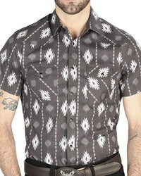 El General - Black Short-Sleeve Western Shirt with Ikat-Inspired Design 44462 - OriginalWestern.com