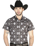 El General - Black Short-Sleeve Western Shirt with Ikat-Inspired Design 44462 - OriginalWestern.com