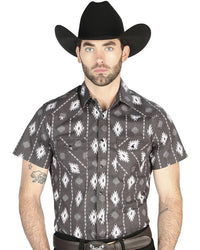 El General - Black Short-Sleeve Western Shirt with Ikat-Inspired Design 44462 - OriginalWestern.com