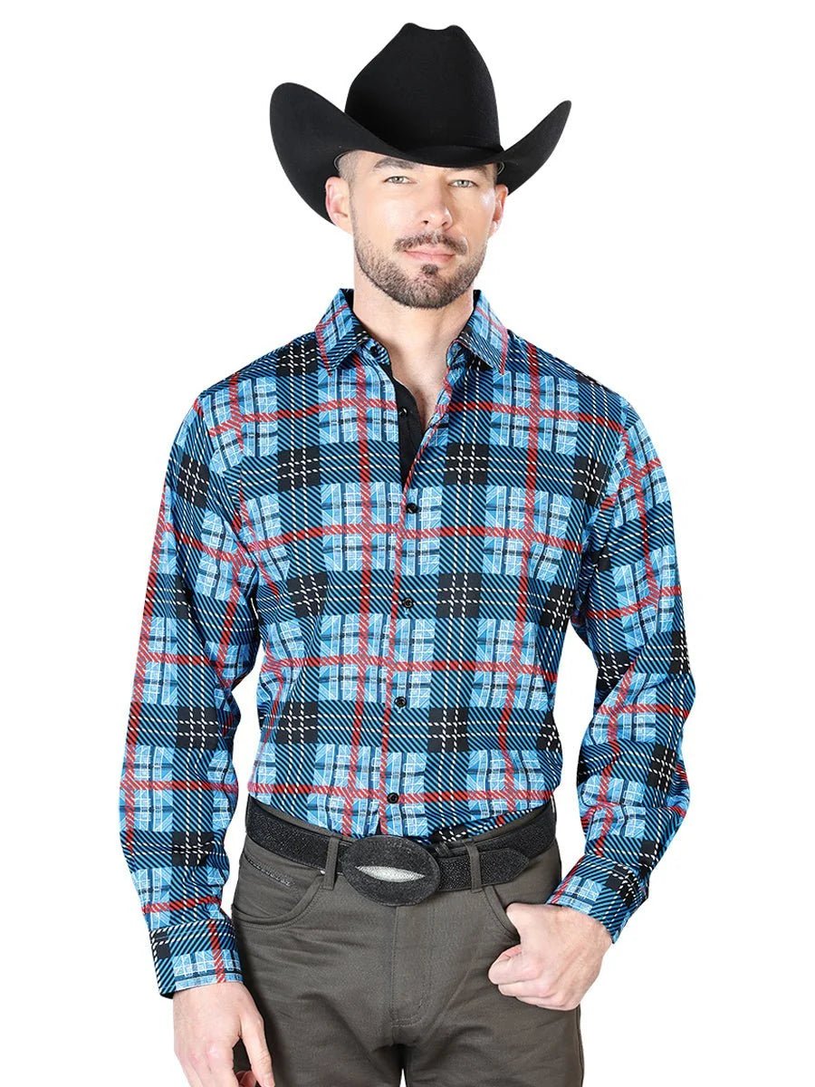 El General - Blue And Checkers Casual Long Sleeve Shirt 43690 - OriginalWestern.com