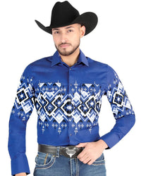 El General - Blue Geometric Western Shirt for Men 44449 - OriginalWestern.com
