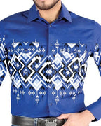 El General - Blue Geometric Western Shirt for Men 44449 - OriginalWestern.com
