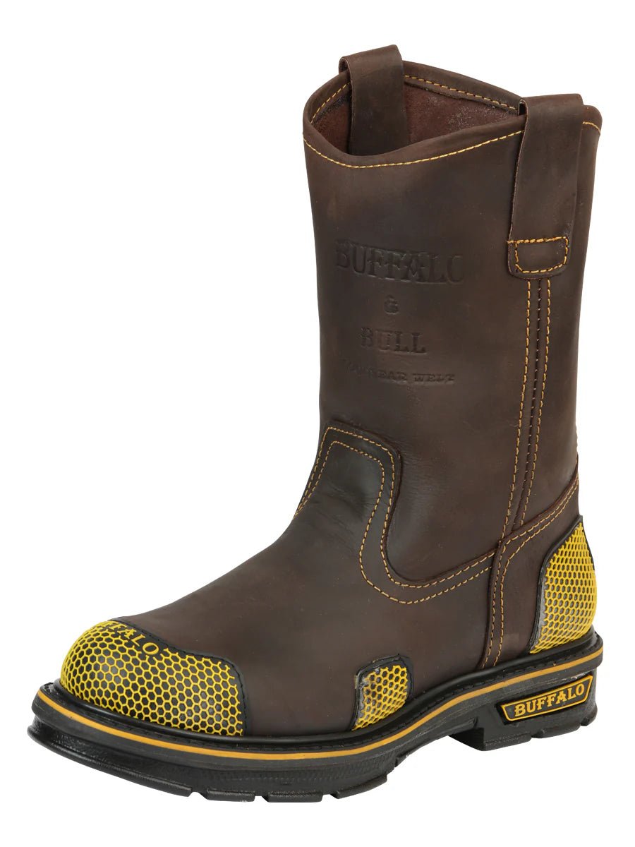 El General Buffalo & Bull Men's Work Boots – Brown/Yellow 123031 - OriginalWestern.com