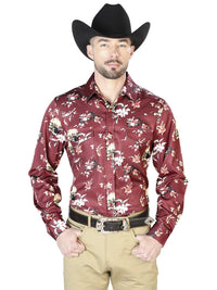 El General - Burgandy Flowers Casual Long Sleeve Shirts 43951 - OriginalWestern.com