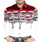 El General - Burgundy and White Tribal Western Shirt for Men 44497 - OriginalWestern.com