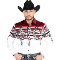 El General - Burgundy and White Tribal Western Shirt for Men 44497 - OriginalWestern.com
