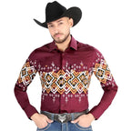 El General - Burgundy Geometric Western Shirt for Men 44450 - OriginalWestern.com