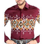 El General - Burgundy Geometric Western Shirt for Men 44450 - OriginalWestern.com
