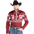 El General - Burgundy Geometric Western Shirt for Men 44484 - OriginalWestern.com